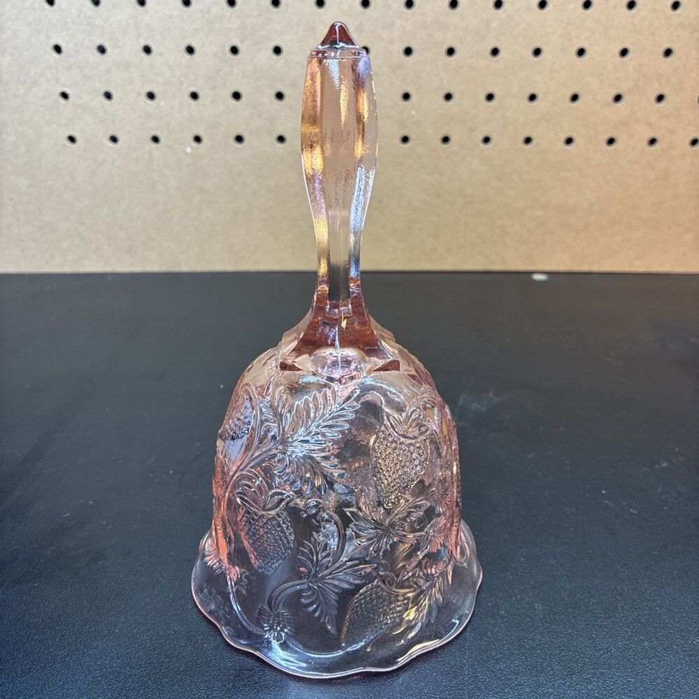 Fenton Inverted Strawberries Pressed Glass Bell - Light Pink